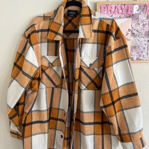 Zara Orange and White Checkered Shirt